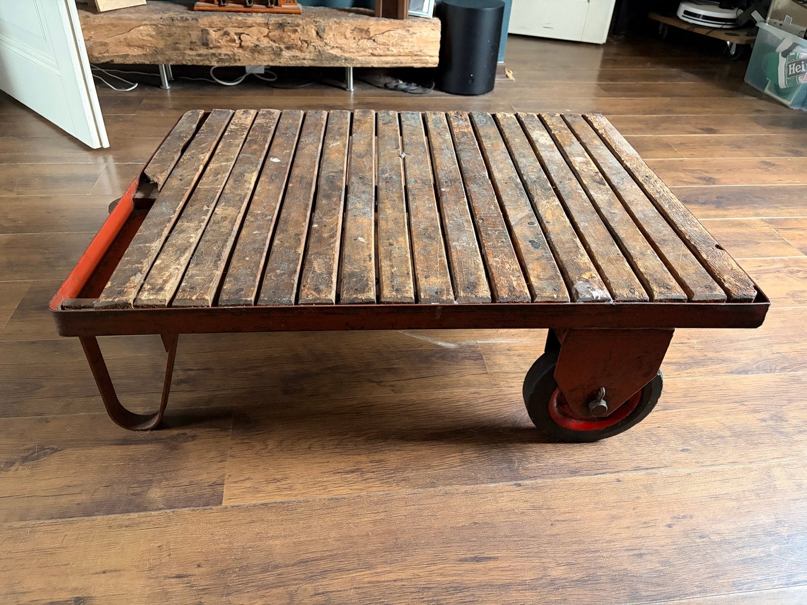 Robuuste transportkar met houten laadvlak, Ophalen, Gebruikt