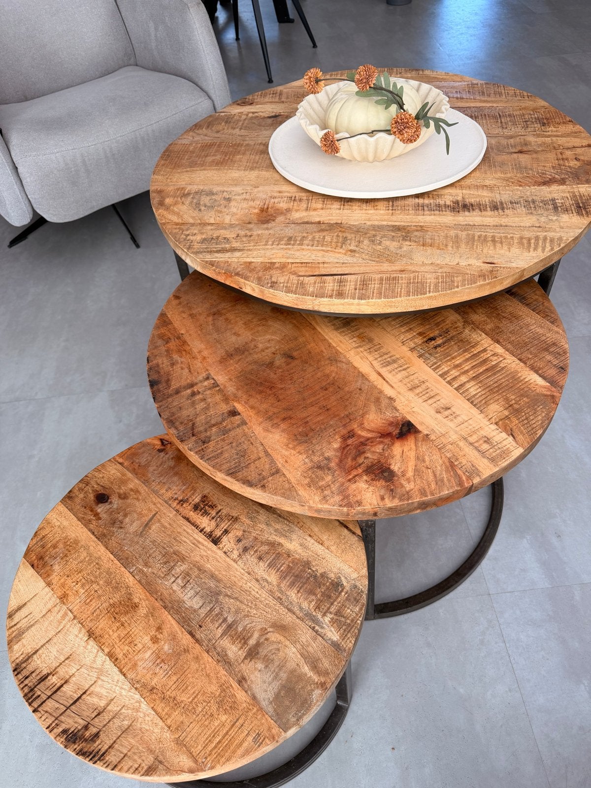Mangohouten salontafel set, Ophalen, 50 tot 100 cm, Rond, Zo goed als nieuw