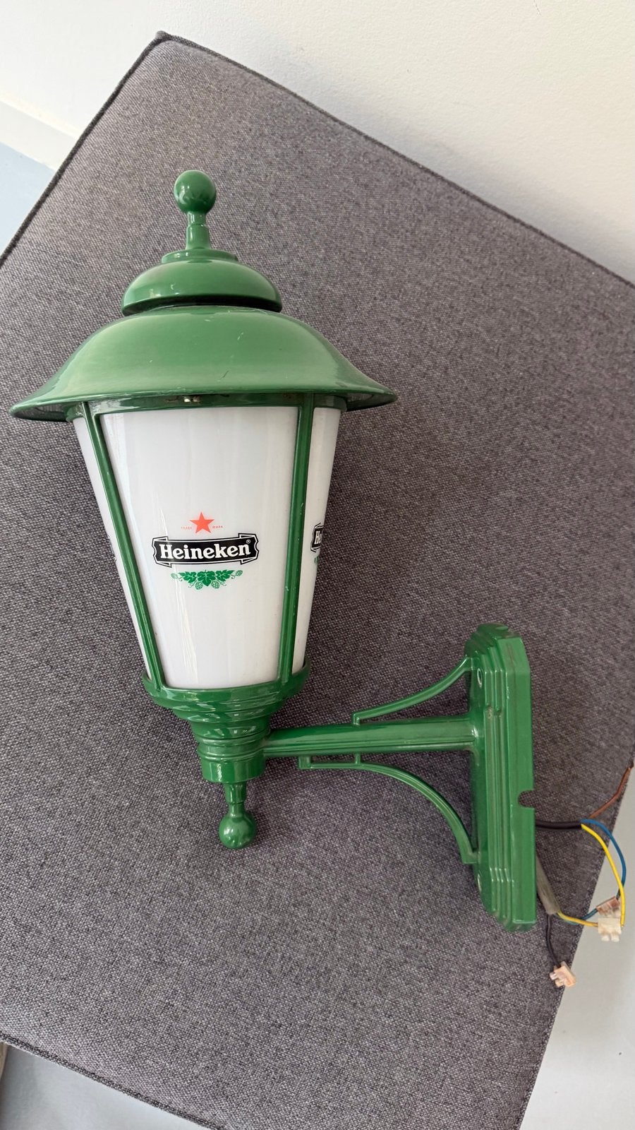 Heineken buitenlamp - Vintage groene wandlamp, Ophalen, Groen, Vintage, Gebruikt