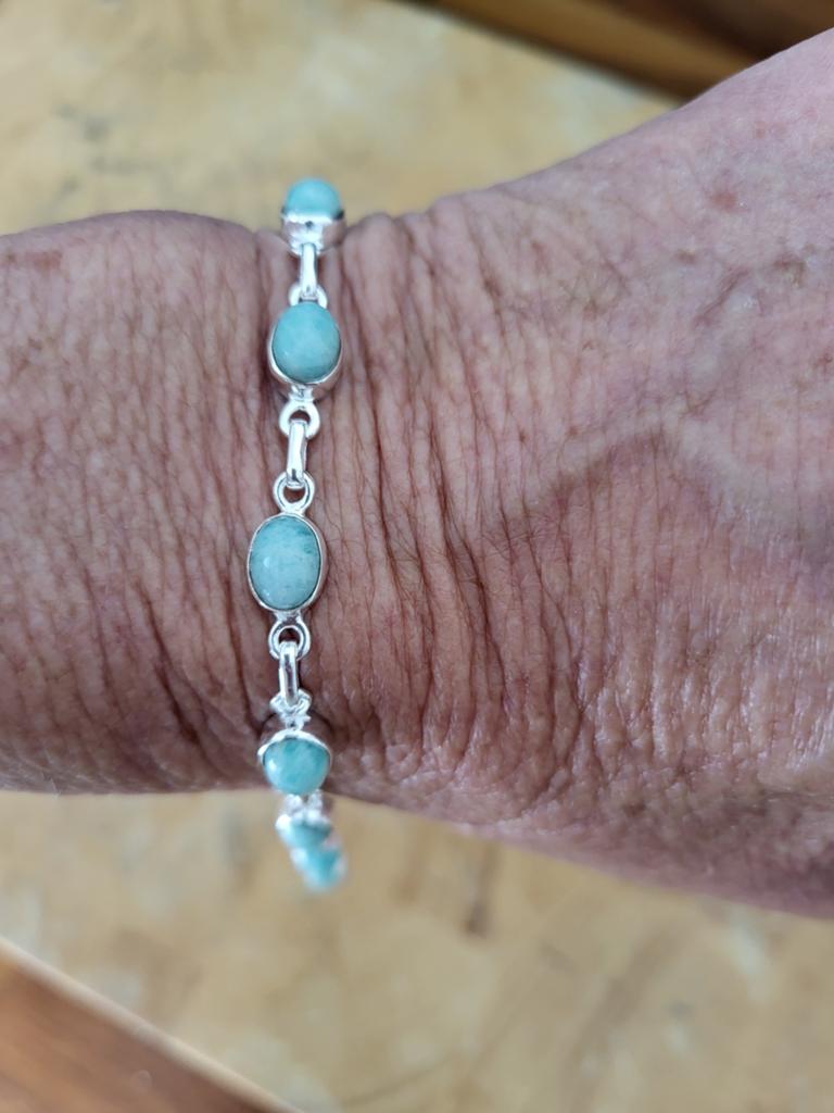 Zilveren armband met 8 Larimar edelstenen. Zeer exclusief!, Sieraden, Tassen en Uiterlijk, Armbanden, Nieuw, Ophalen of Verzenden