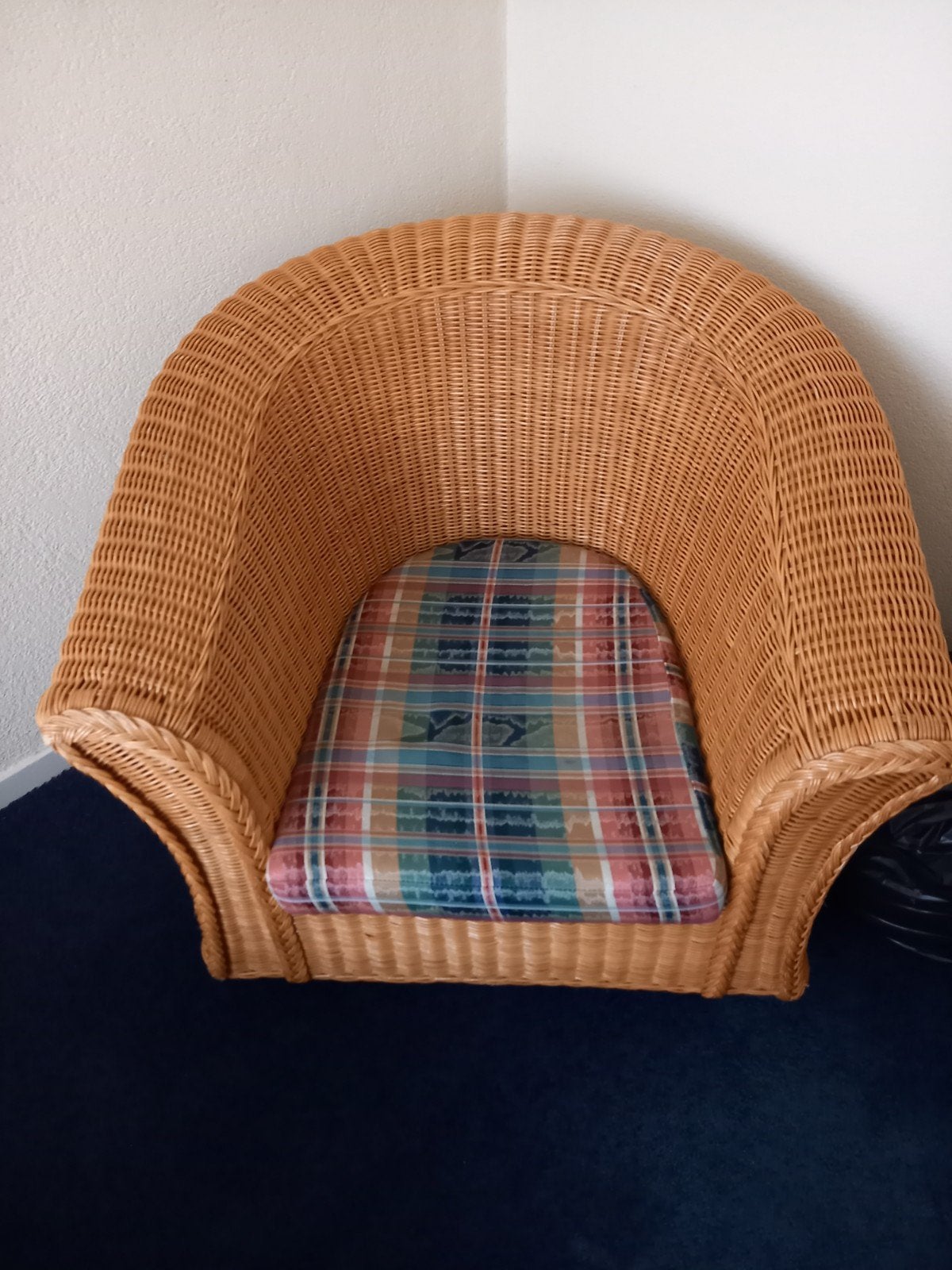 2 comfortabele rotan fauteuil met geruit kussen, Ophalen, Gebruikt, Minder dan 75 cm, Klassiek, landelijk