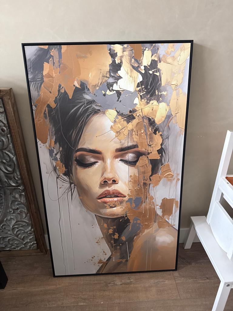 Modern Schilderij Vrouw met Gouden en Grijze Accent, Ophalen