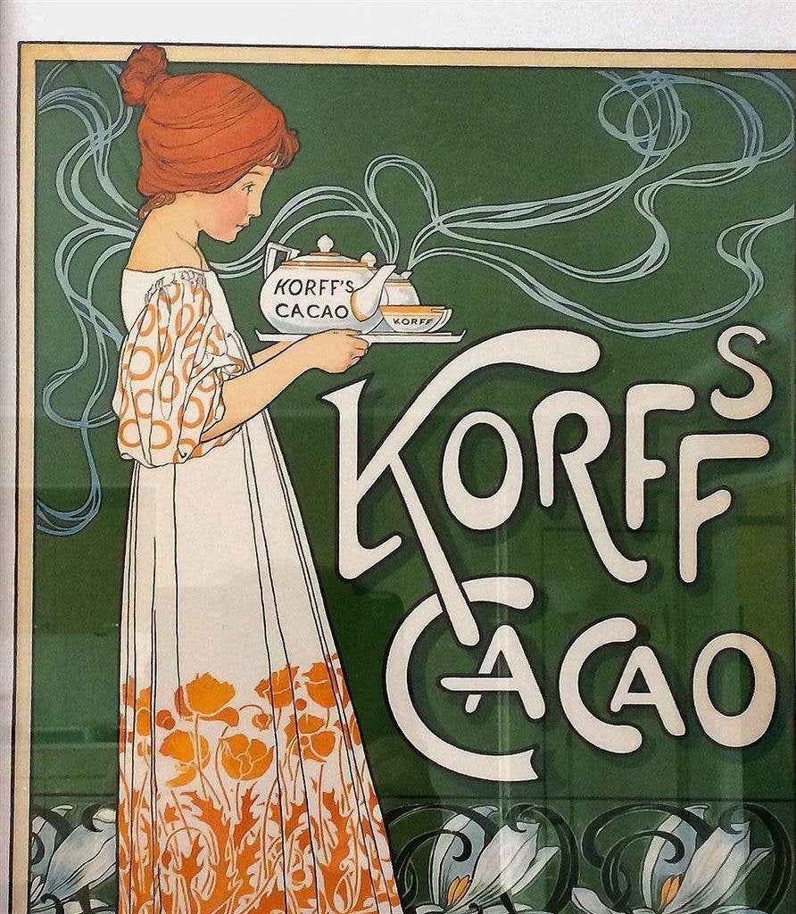 KORFF\'S CACAO Mooi Jugendstil Art nouveau Poster in lijst, Verzenden