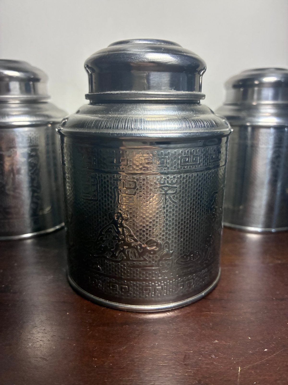 Set van 3 Vintage Metalen Theeblikken met Oosterse Decoratie, Antiek en Kunst, Ophalen of Verzenden