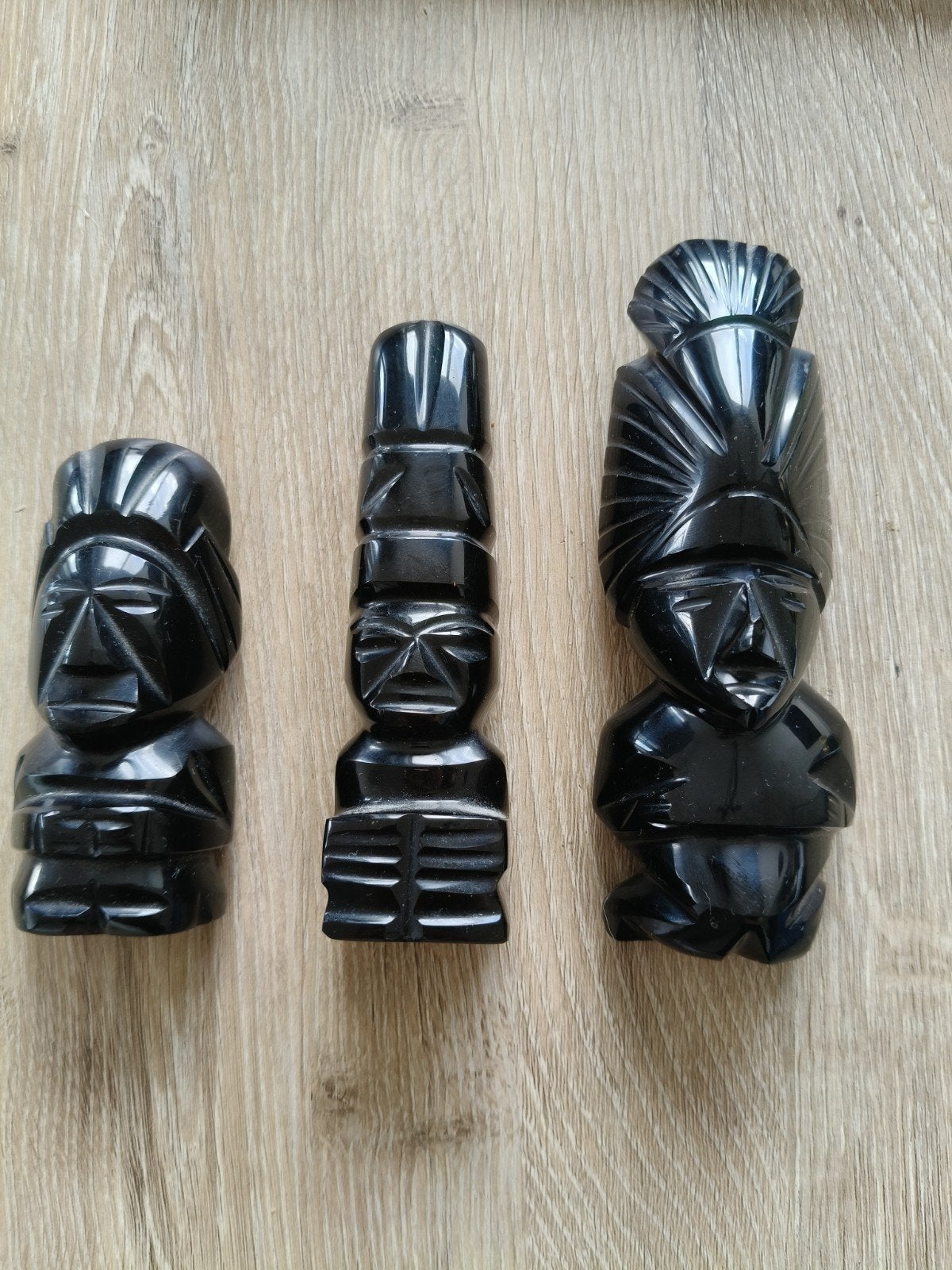 Set van 3 Mexicaanse obsidiaan beelden - Azteekse stijl, Antiek en Kunst, Kunst | Niet-Westerse kunst, Steen/keramiek, Mexico