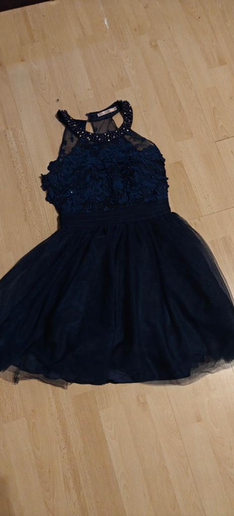 Donkerblauwe korte galajurk/ cocktailjurk, Blauw, Ophalen of Verzenden, Zo goed als nieuw, Maat 36 (S)