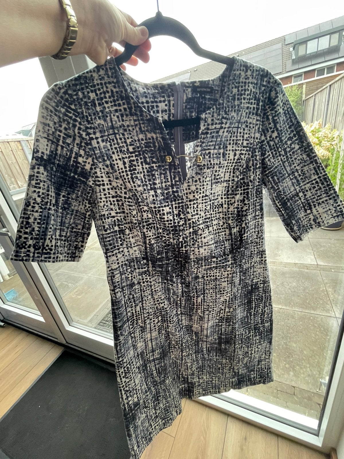 Caroline Biss jurk katoen met gouden accesoire 40 tweed look, Kleding | Dames, Maat 38/40 (M), Blauw, Ophalen of Verzenden, Zo goed als nieuw