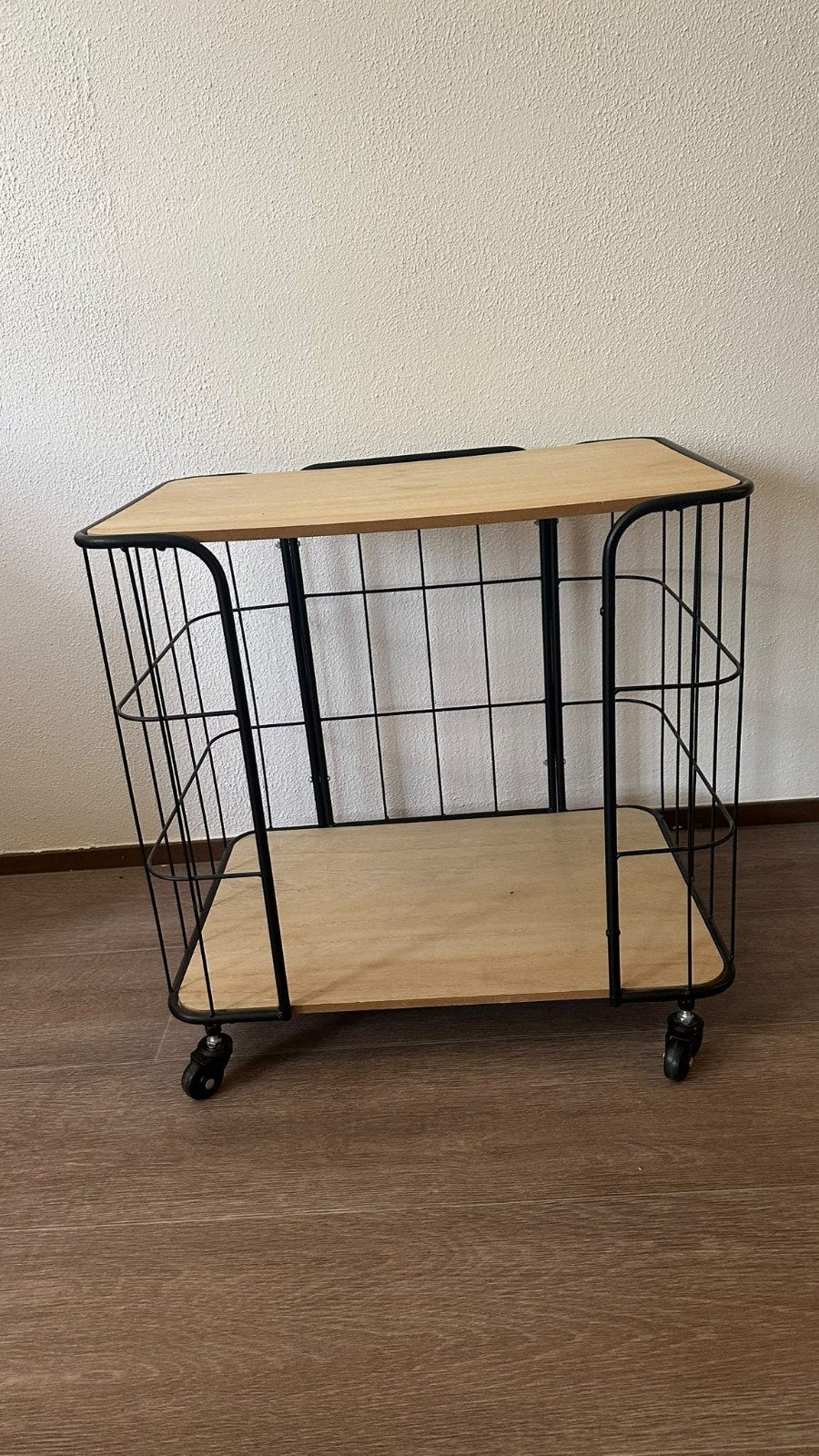 Industriële trolley/bijzettafel met wielen, Ophalen, Hout, Industrieel, Gebruikt