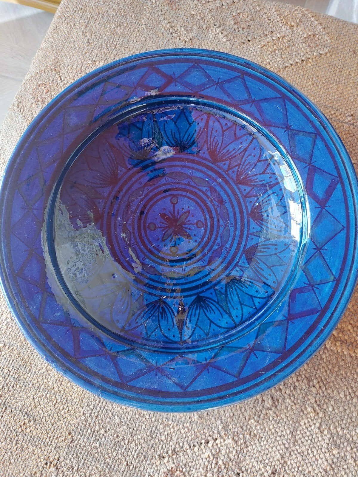 Prachtige Blauwe Marokkaanse Schaal - 34.5 cm, Ophalen of Verzenden