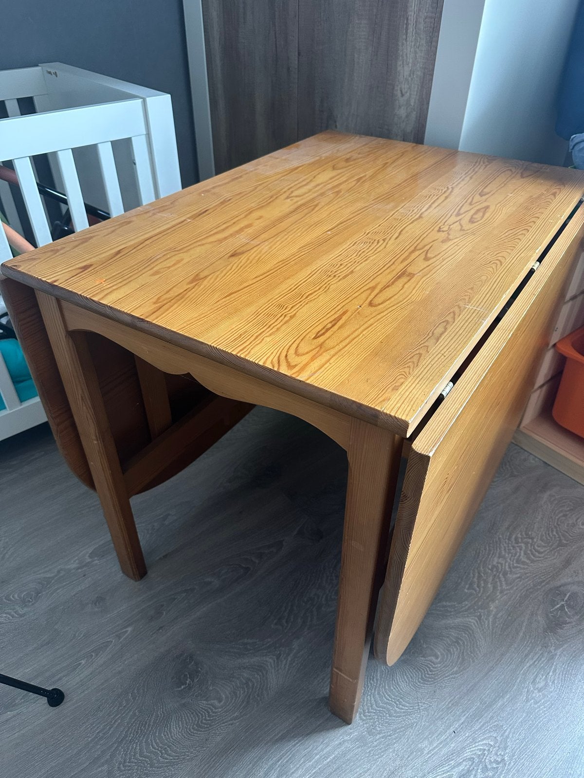 €30 Vintage grenen ovale eettafel met klapbladen, Ophalen, Gebruikt, Height 73 cm, length 180 cm, width 90cm, 50 tot 100 cm
