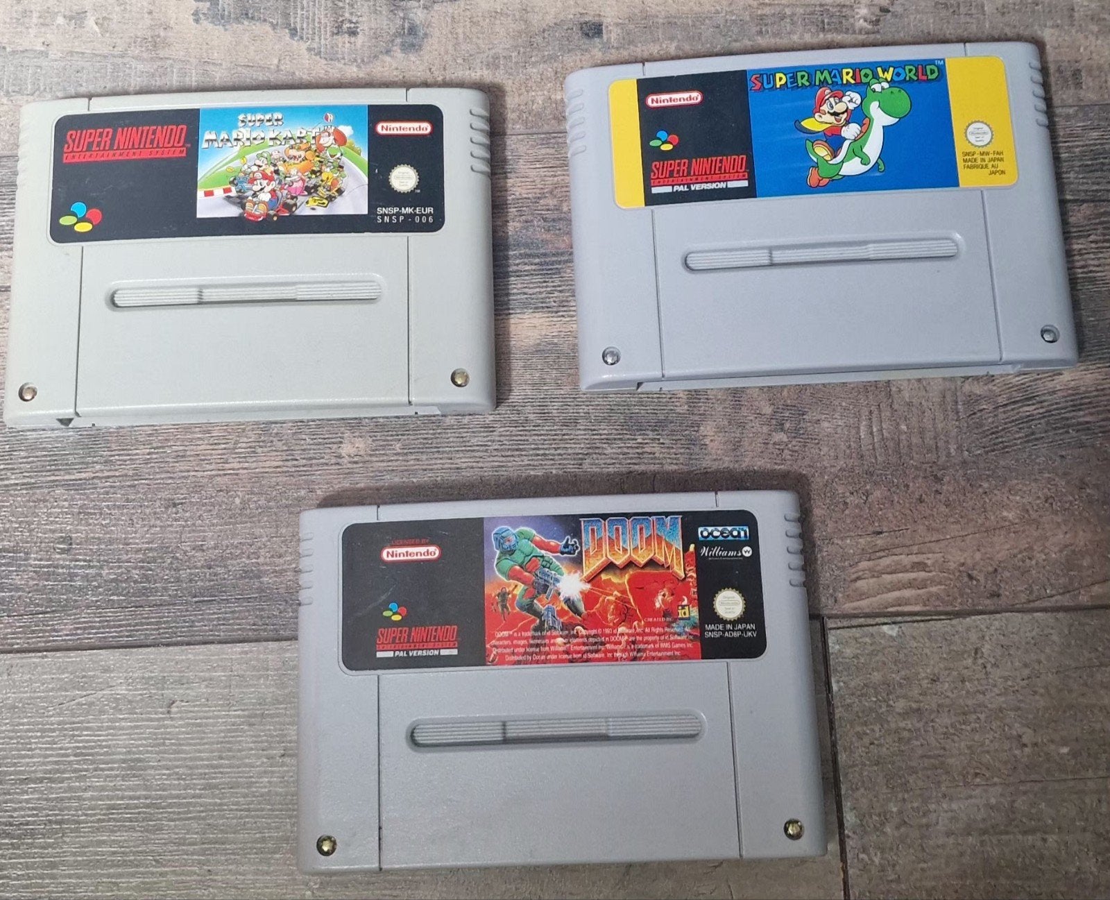 SNES Games: Super Mario World, Doom, en Super Mario Kart, 2 spelers, Ophalen of Verzenden, Zo goed als nieuw, Platform