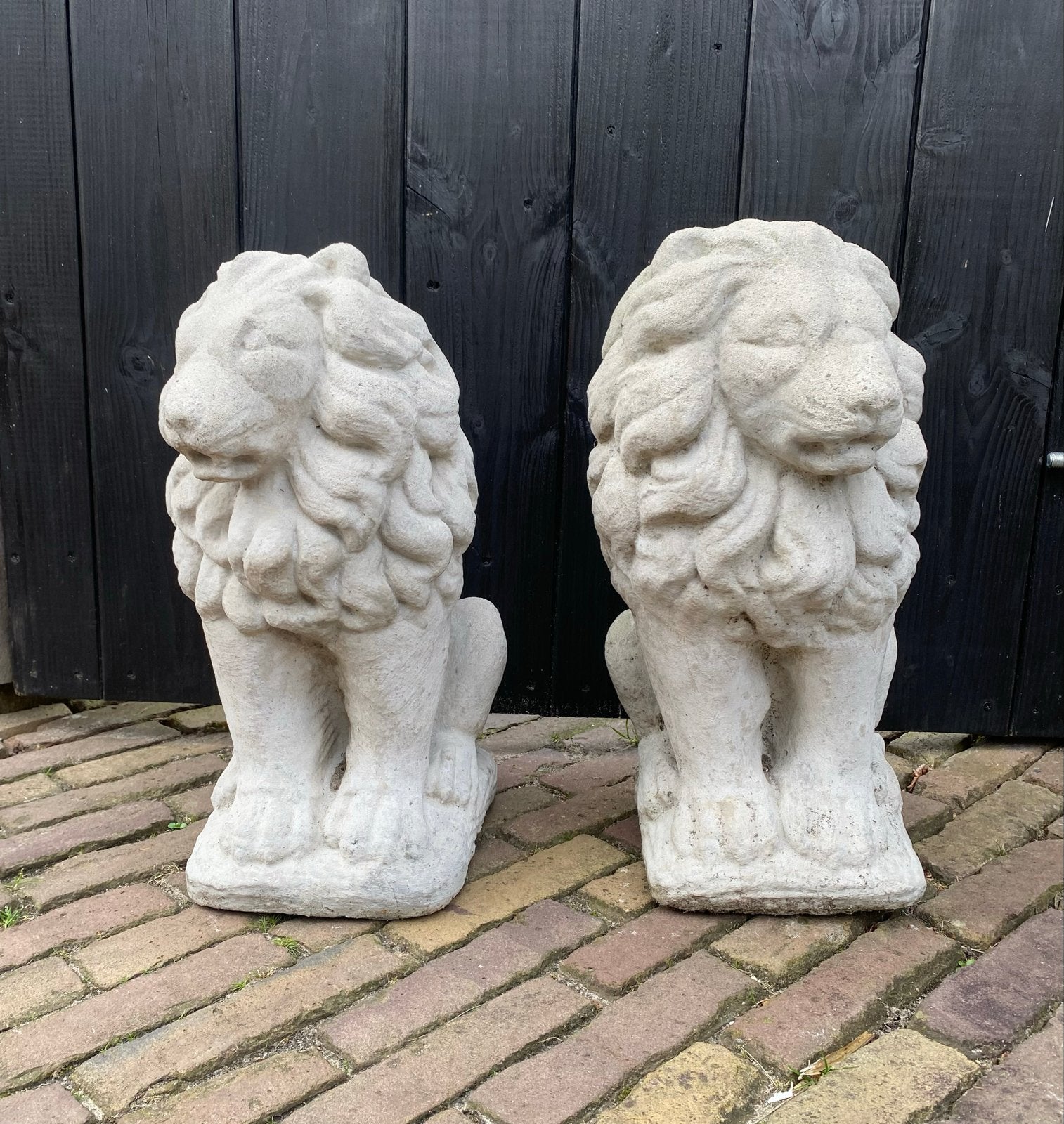Set van 2 betonnen leeuwenbeelden voor tuin of oprit, Ophalen, Gebruikt, Beton, Dierenbeeld