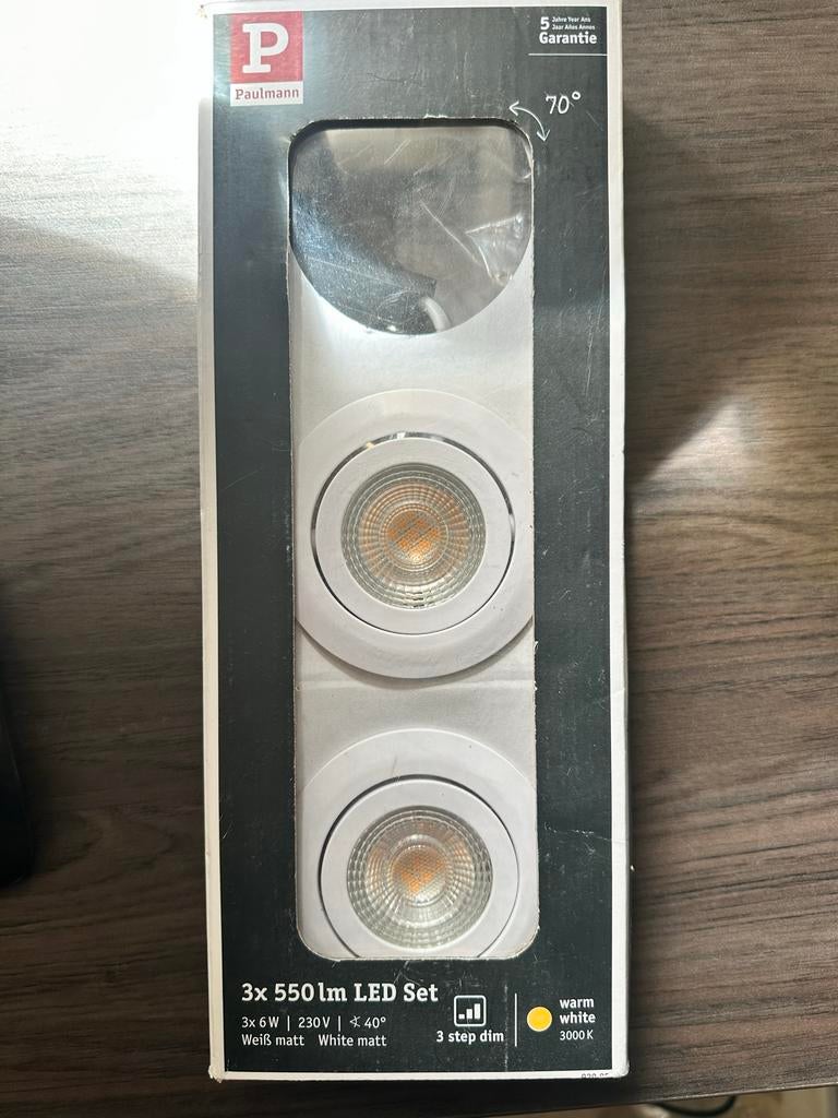 Paulmann LED Inbouwspots Set 3x 6W Warm Wit Dimbaar, Metaal of Aluminium, Nieuw, Ophalen of Verzenden, Led