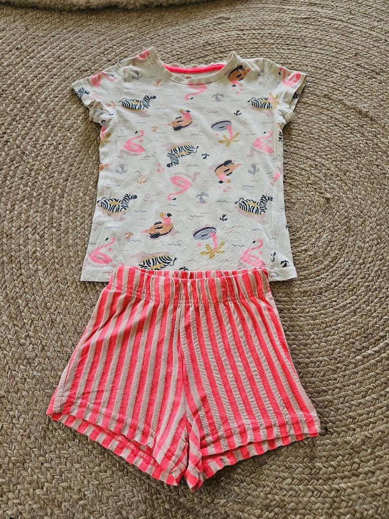 Shortama met flamingo en zebra van de Hema, maat 110-116, Nacht- of Onderkleding, Meisje, Ophalen of Verzenden, Zo goed als nieuw