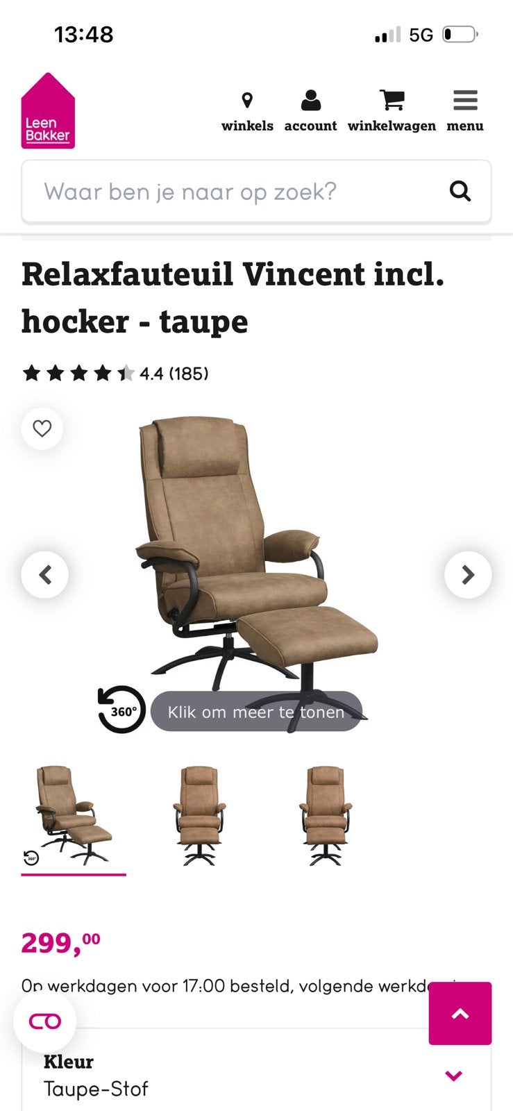 Relaxstoel en hocker zgan, Ophalen, Overige materialen, Zo goed als nieuw, Eén