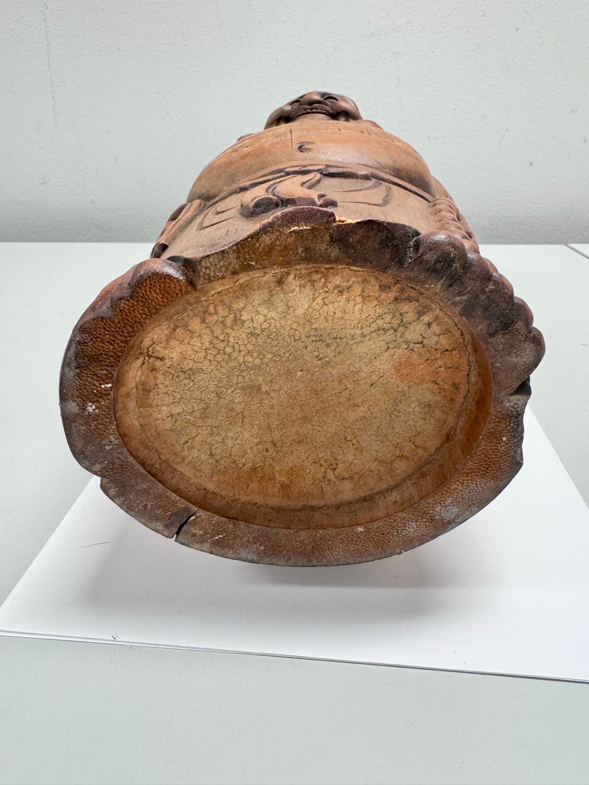 Vintage lachende Boeddha Hotei, handgesneden bamboe, Ophalen of Verzenden, Handgemaakt, 20 - 50 cm, Beeld