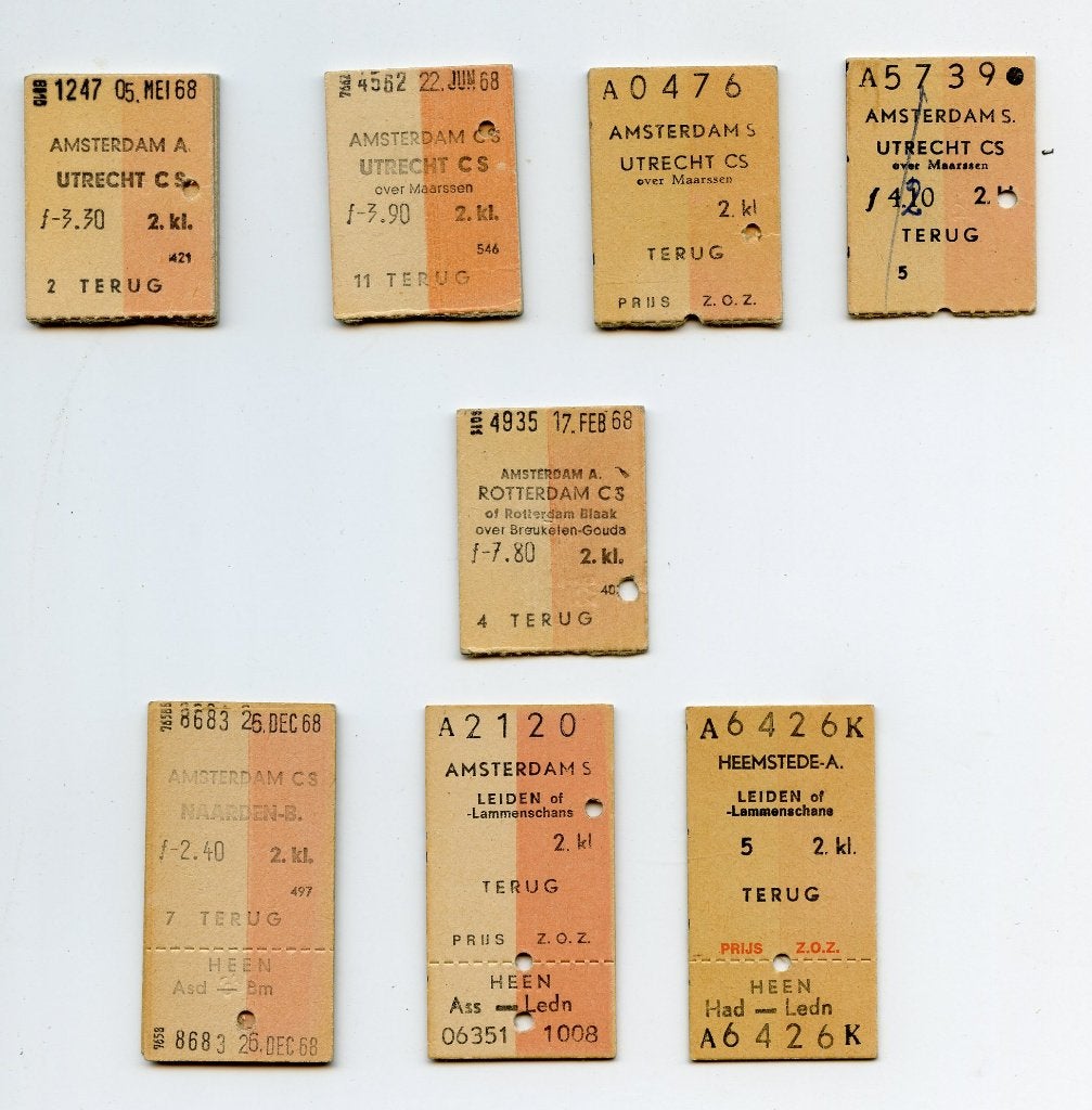 treinkaartjes 1968 retour, Verzenden, Gebruikt, Trein, Overige typen