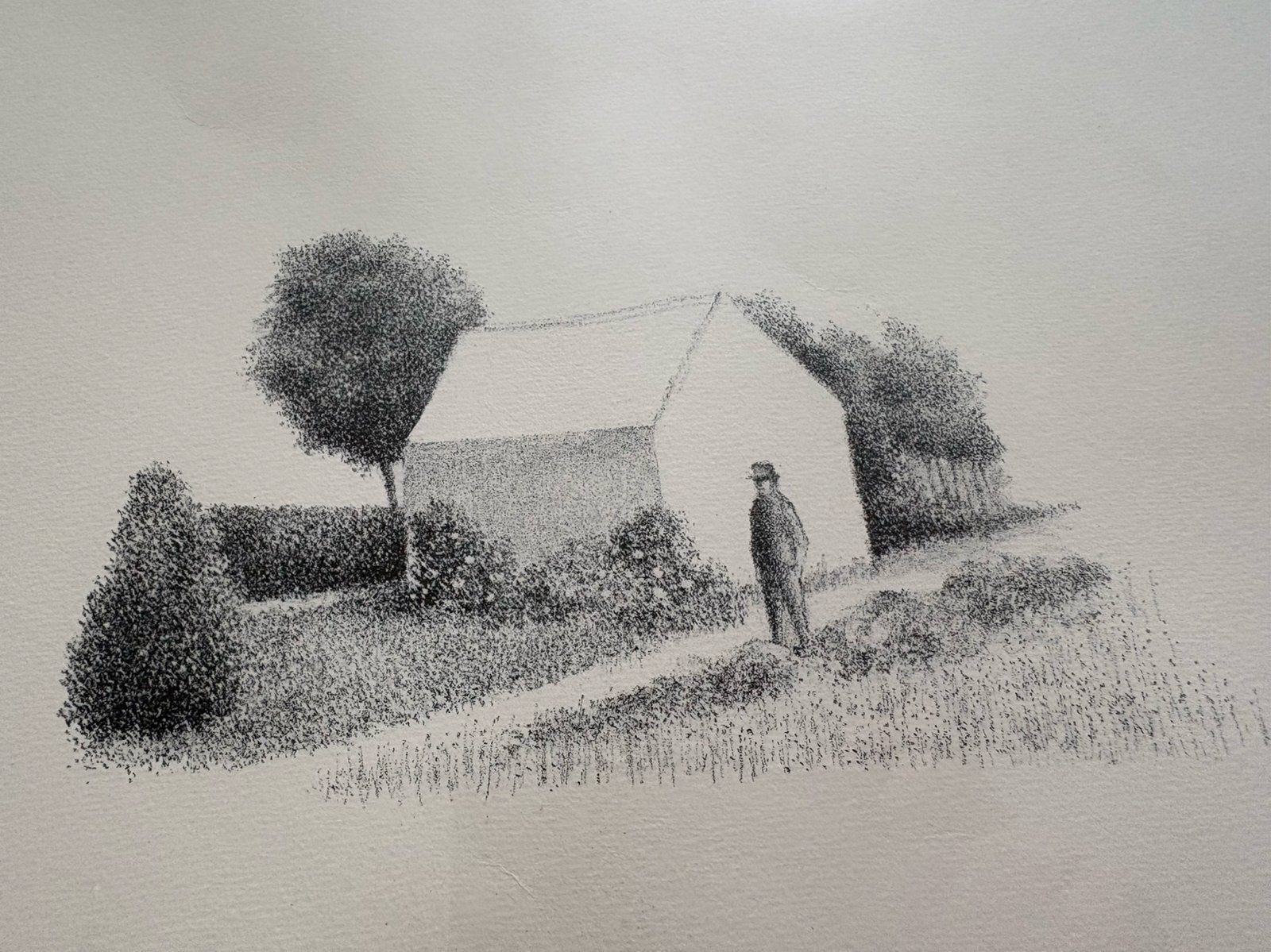 METTE KOORNSTRA LITHOGRAFIE man met huis litho, Ophalen