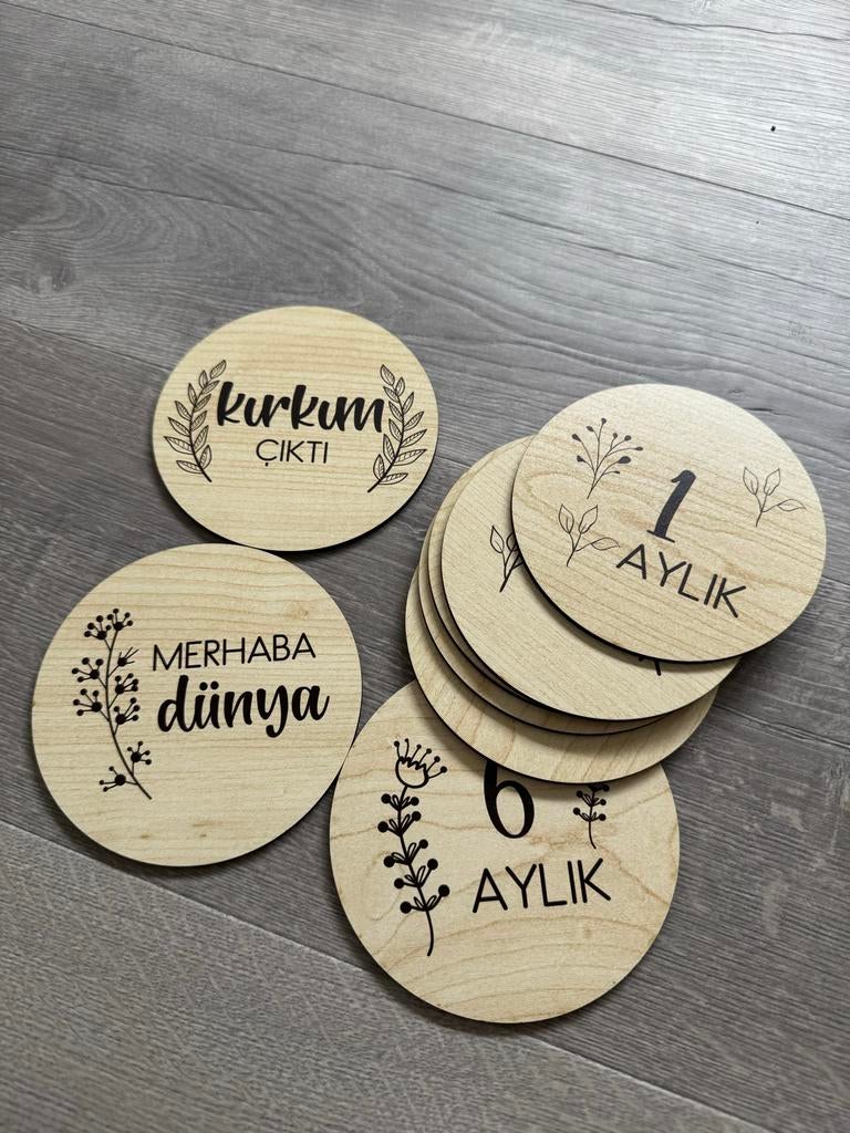 Turkse Houten mijlpaalkaarten baby, Ophalen of Verzenden, Zo goed als nieuw, Kraamcadeau