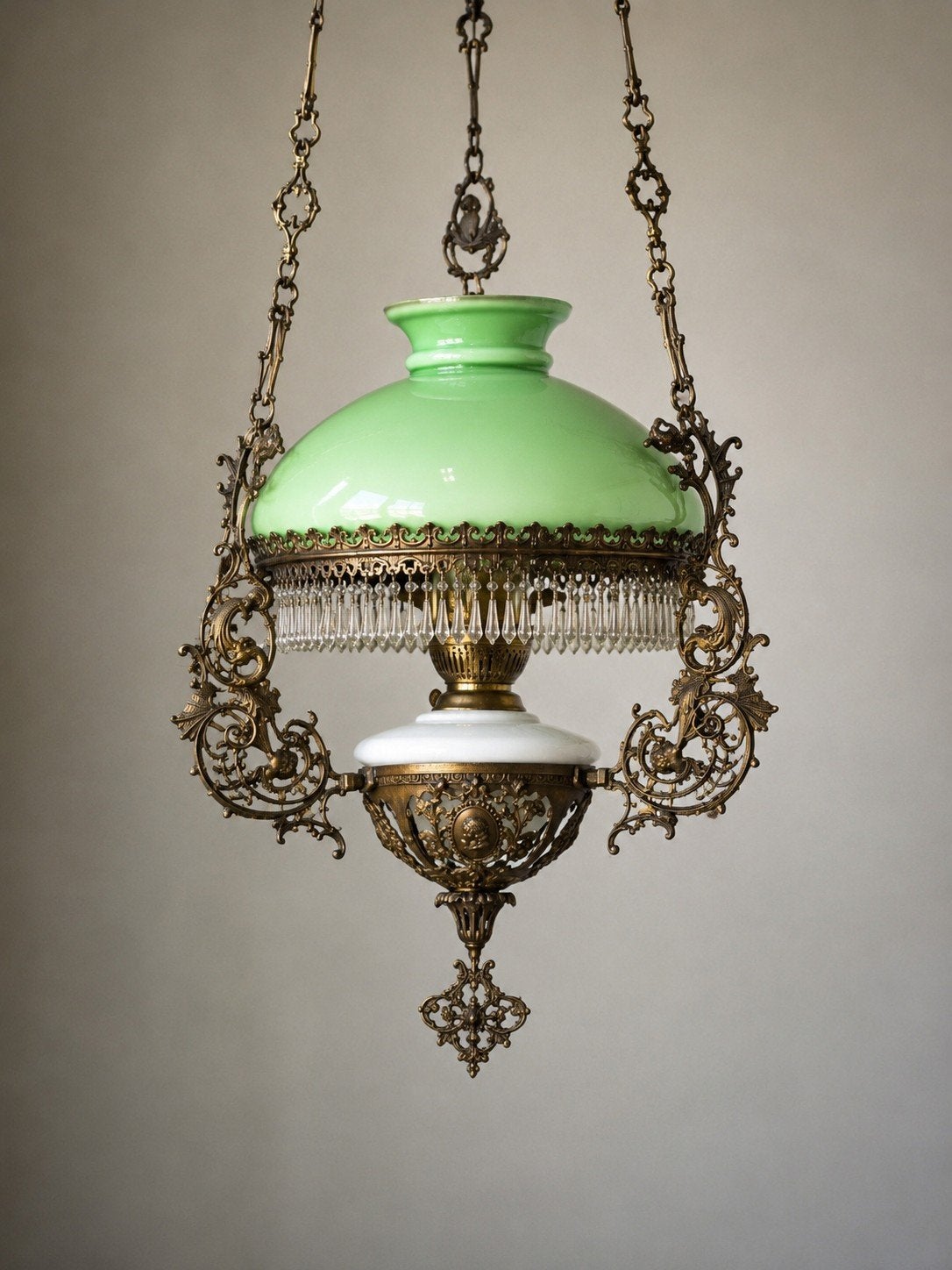 Originele antieke hanglamp opaline glas - compleet & perfect, Antiek en Kunst, Antiek | Lampen, Ophalen