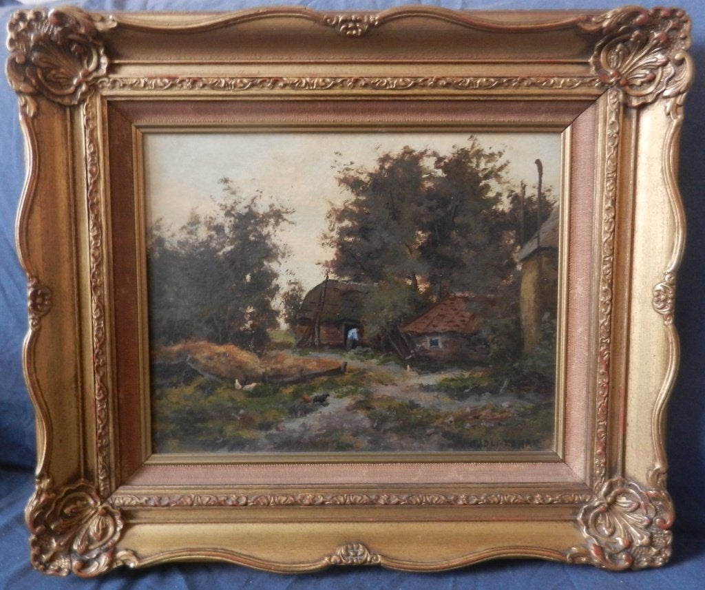 Olieverf Landschap met boerderij H.J Duiverman hxb 22,5x28,7, Antiek en Kunst, Ophalen of Verzenden