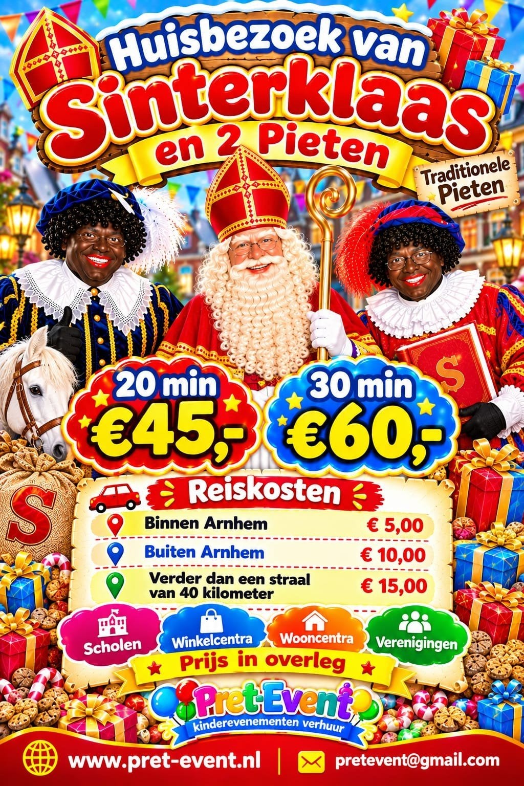 sinterklaas met 2 pieten te huur, Ophalen