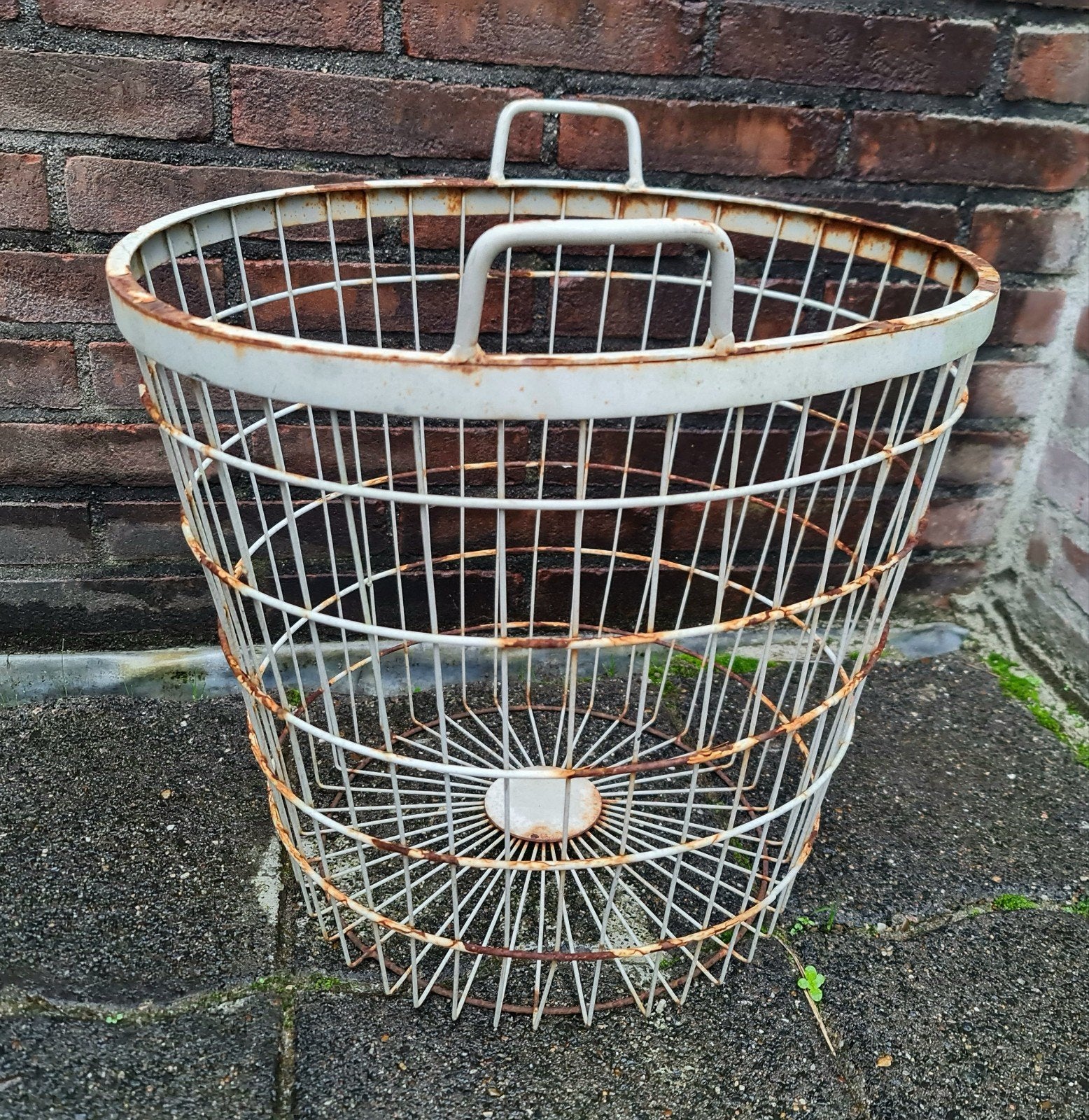 Metalen draadmand oogstmand aardappelmand herfstmand vintage, Ophalen, Met handvatten, Gebruikt, Mand
