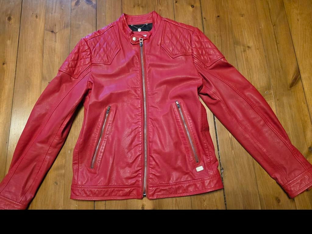 Diesel Leren Bikerjas Rood Maat L, Maat 42/44 (L), Ophalen of Verzenden, Diesel, Gedragen
