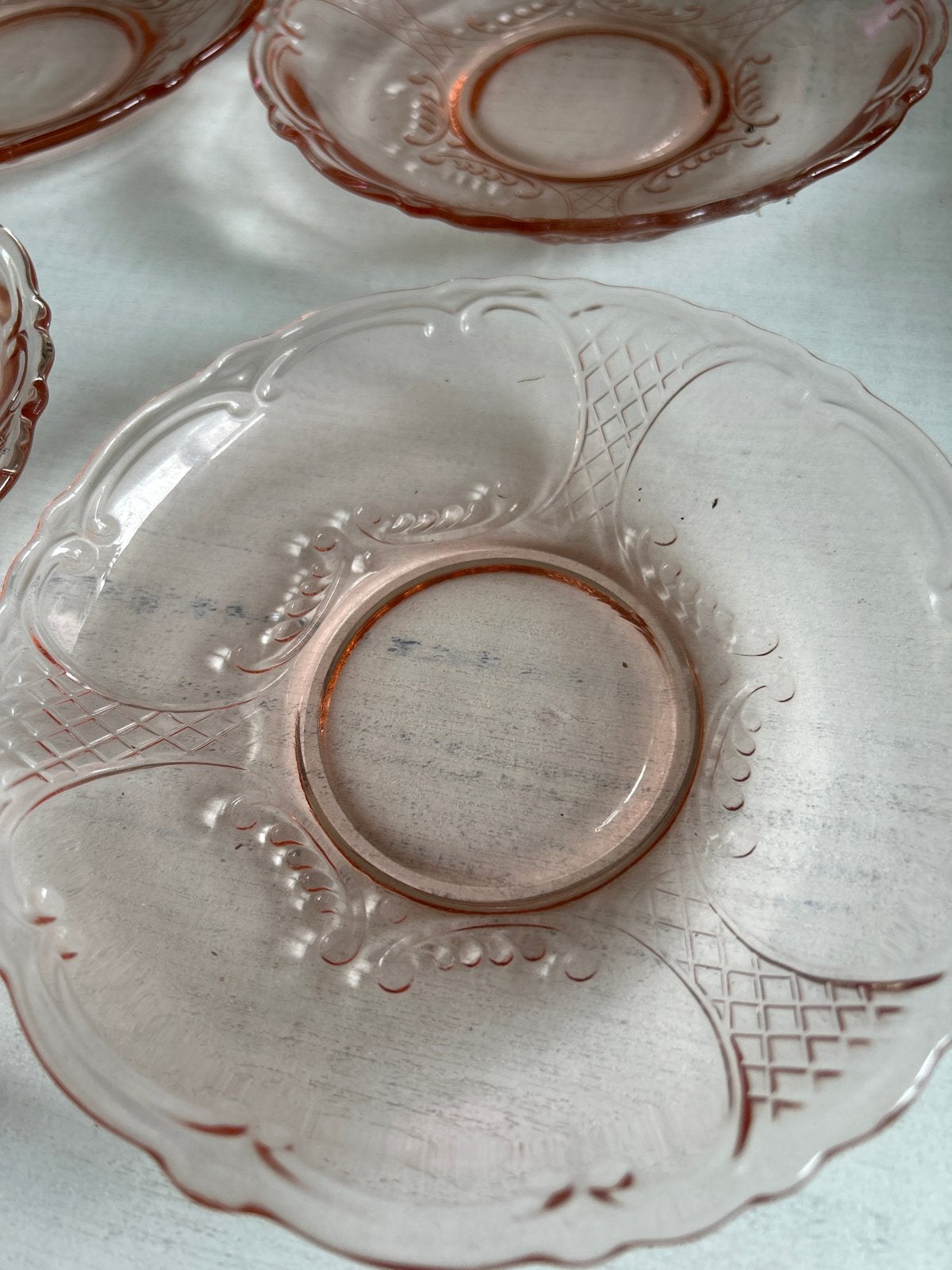 Roze glazen schaaltjes met decoratie - 15 cm doorsnede, Ophalen of Verzenden