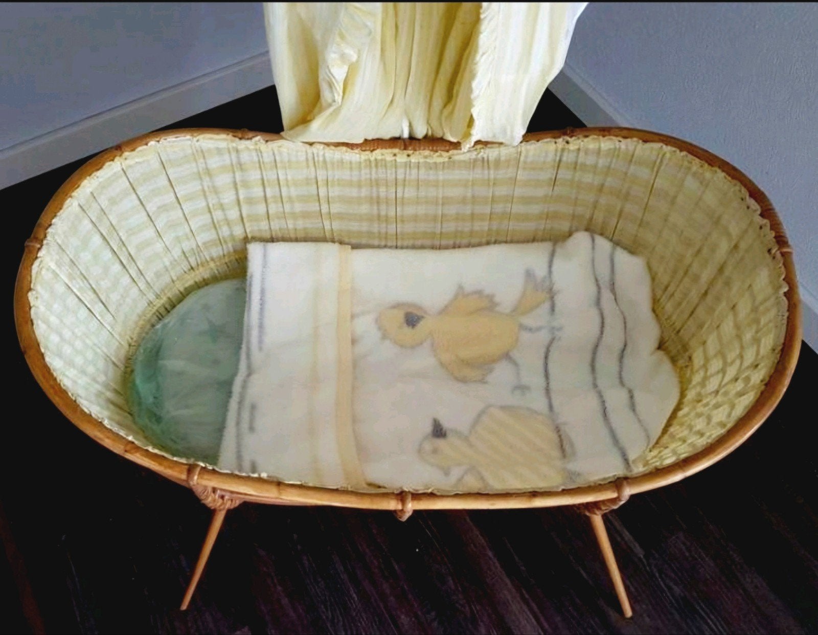 Vintage rotan wieg uit 1963 - Geheel originele staat, Ophalen, Zo goed als nieuw, Wieg