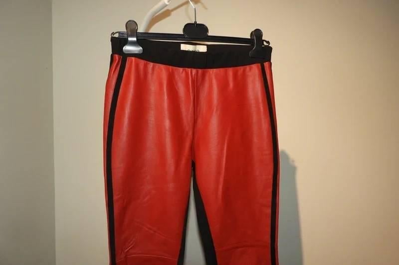 Pinko deels leren broek voorkant rood leer achterkant zwart, Verzenden, Zo goed als nieuw, Lang, Rood
