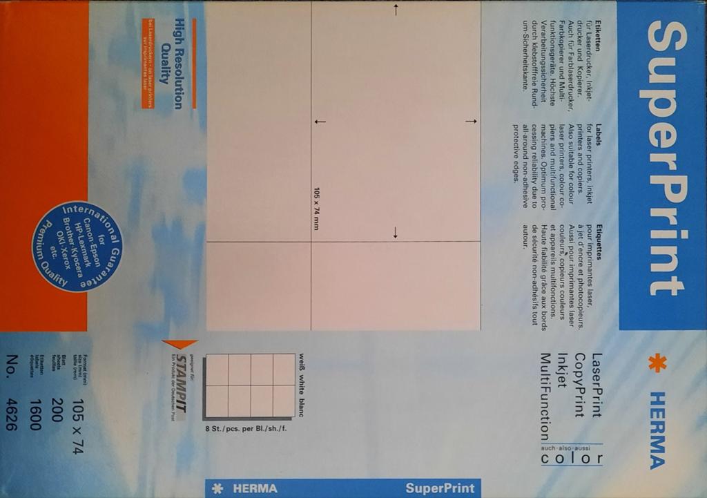 HERMA SuperPrint Etiketten 105x74mm, 200 stuks, Ophalen of Verzenden