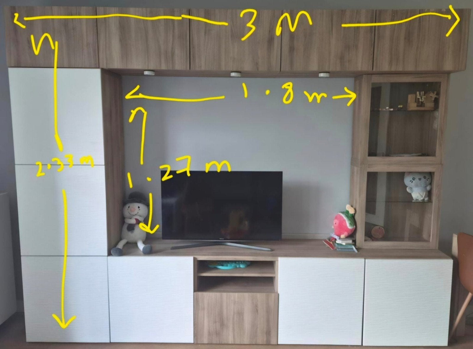 Moderne TV-meubel/wandkast met opbergruimte en verlichting, Huis en Inrichting, Modern, Eigentijds, Gebruikt, 200 cm of meer, Ophalen of Verzenden