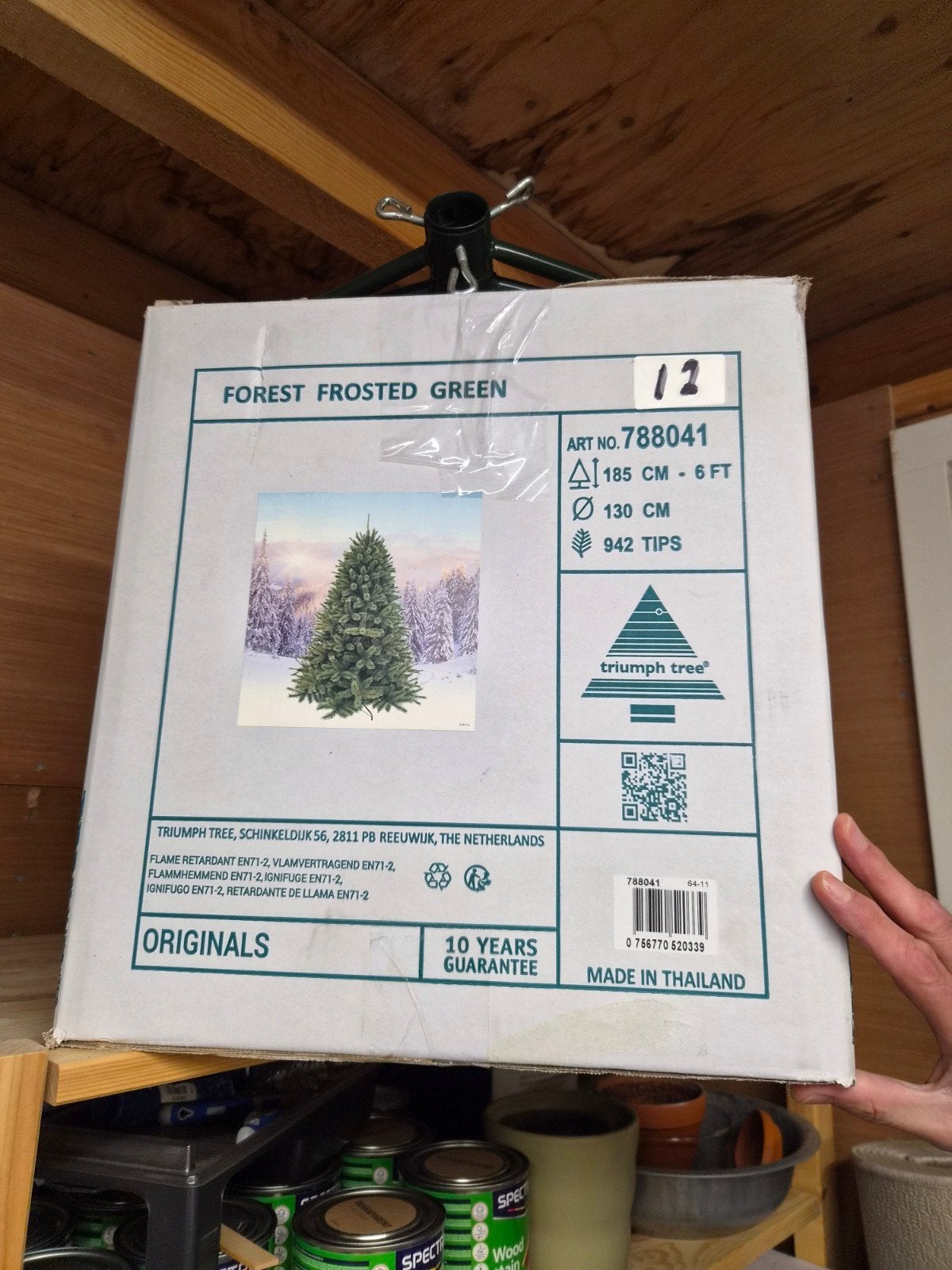 Triumph Tree Forest Frosted 185cm, incl. voet & verlichting, Ophalen, Zo goed als nieuw