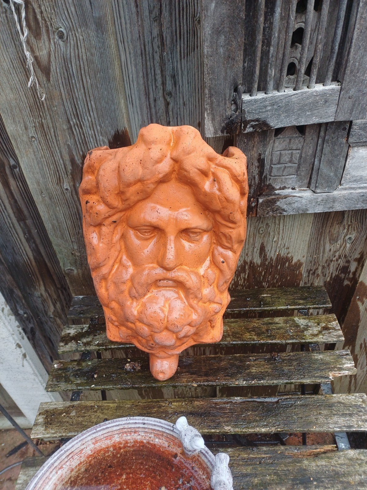 antieke terracotta wandplatenbak met goddelijke  gezicht, Ophalen of Verzenden