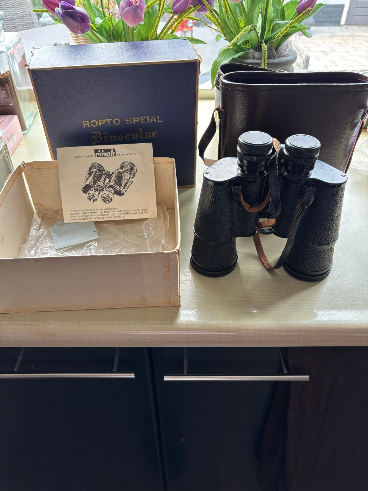 Vintage ROPTO SPEZIAL Binocular 10x50 ZCF met hoes, Ophalen, Gebruikt, Porro (met knik), 8 tot 12x