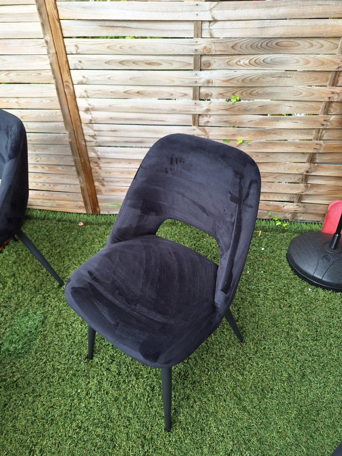 3 velvet zwarte eettafel stoelen, Huis en Inrichting, Stoelen, Ophalen, Zwart