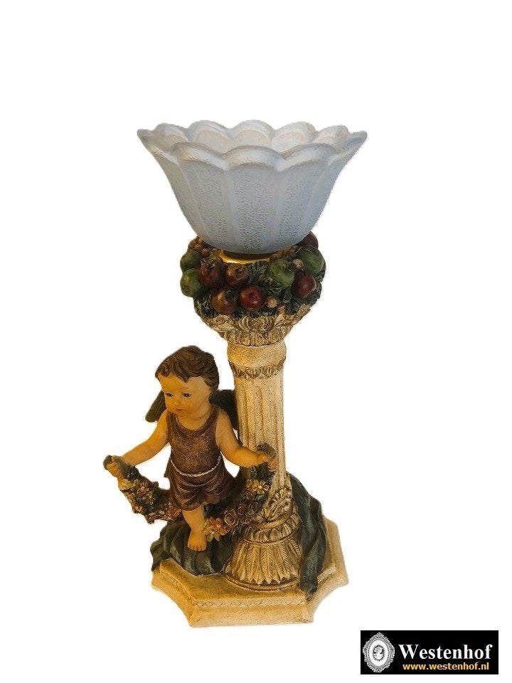Barok kandelaars engel beeld waxinelichthouder glas vintage, Verzenden, Crème, Overige materialen, Waxinelichthouder