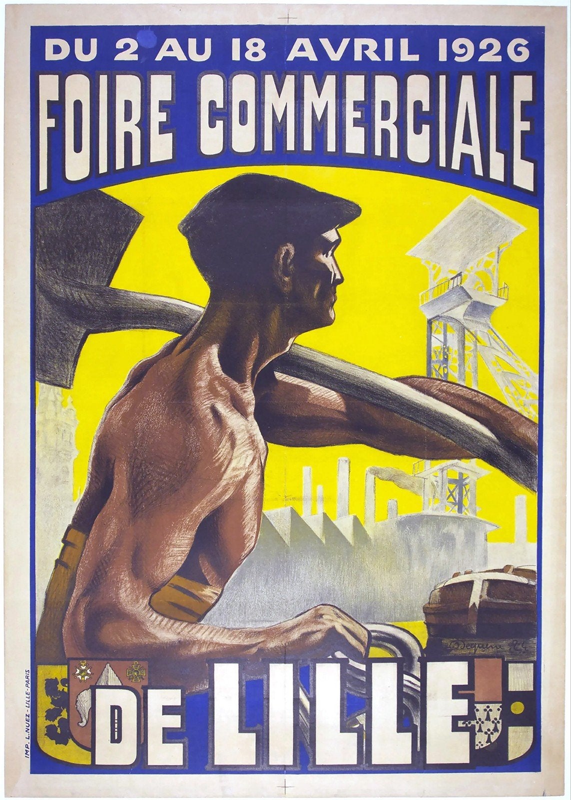 Vintage Poster: Foire Commerciale de Lille 1926, Ophalen of Verzenden, A1 t/m A3, Overige onderwerpen, Rechthoekig Staand