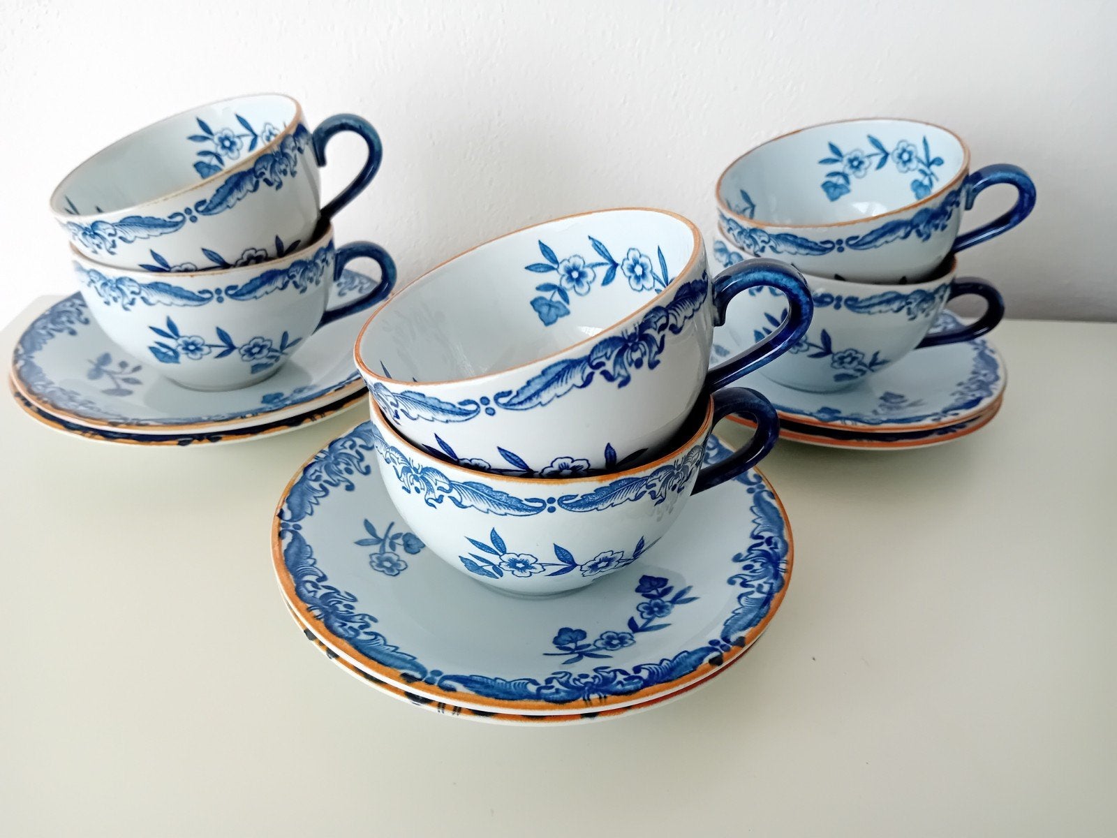 6 koffie kop en schotels Rorstrand Ostindia East Indies., Ophalen of Verzenden, Zo goed als nieuw, Overige stijlen, Kop(pen) en/of Schotel(s)