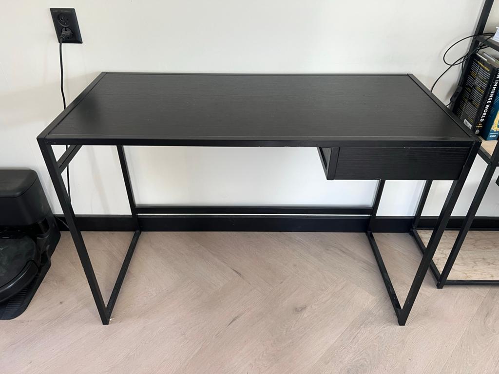 Zwart bureau 110x50x75cm met lade, Huis en Inrichting, Bureaus, Ophalen, Zwart, Met lades, Metaal
