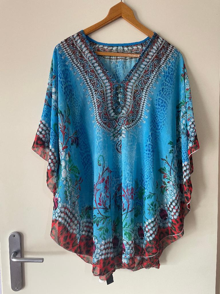Blauwe kaftan zomerse tuniek strandmode, Kleding | Dames, Ophalen, Nieuw, Maat 46/48 (XL) of groter, Blauw