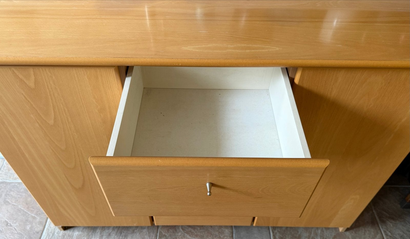 Deens beuken fineer dressoir met lades en deuren, Ophalen, Gebruikt, 100 tot 150 cm, Met lade(s)
