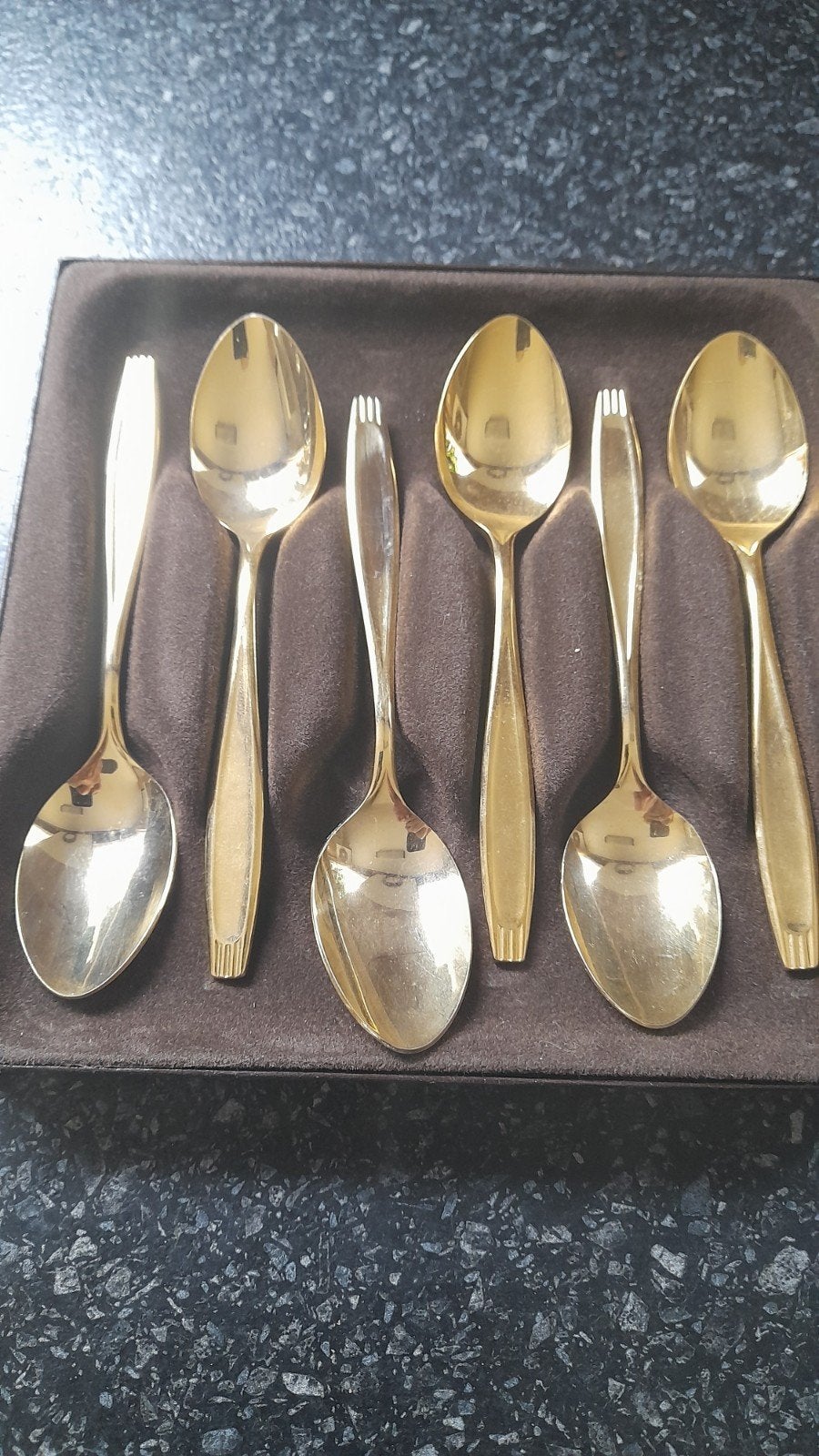 Set van 6 gouden lepels in doosje, Antiek en Kunst, Ophalen