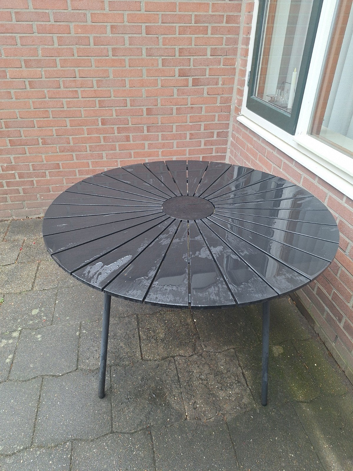 Jysk San Vito Rangstrup tuintafel zwart, 120 cm doorsnede, Ophalen, Gebruikt, Rond, Metaal