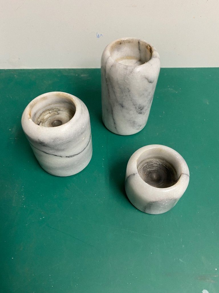 Set van 3 marmeren waxinelichthouders, 10 cm, Gebruikt, Waxinelichthouder, Ophalen of Verzenden