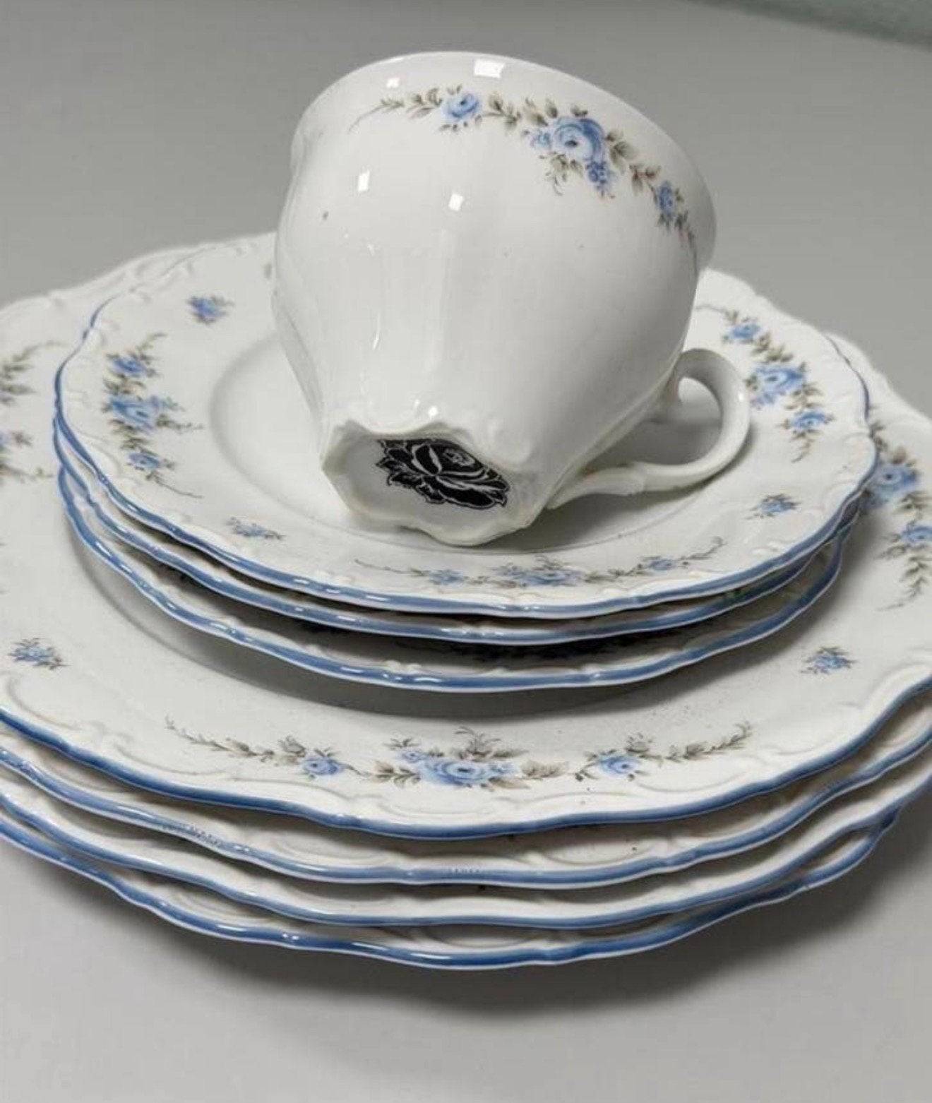 Rose Bavaria Porselein Servies Blauw Rozenmotief W. Germany, Ophalen of Verzenden