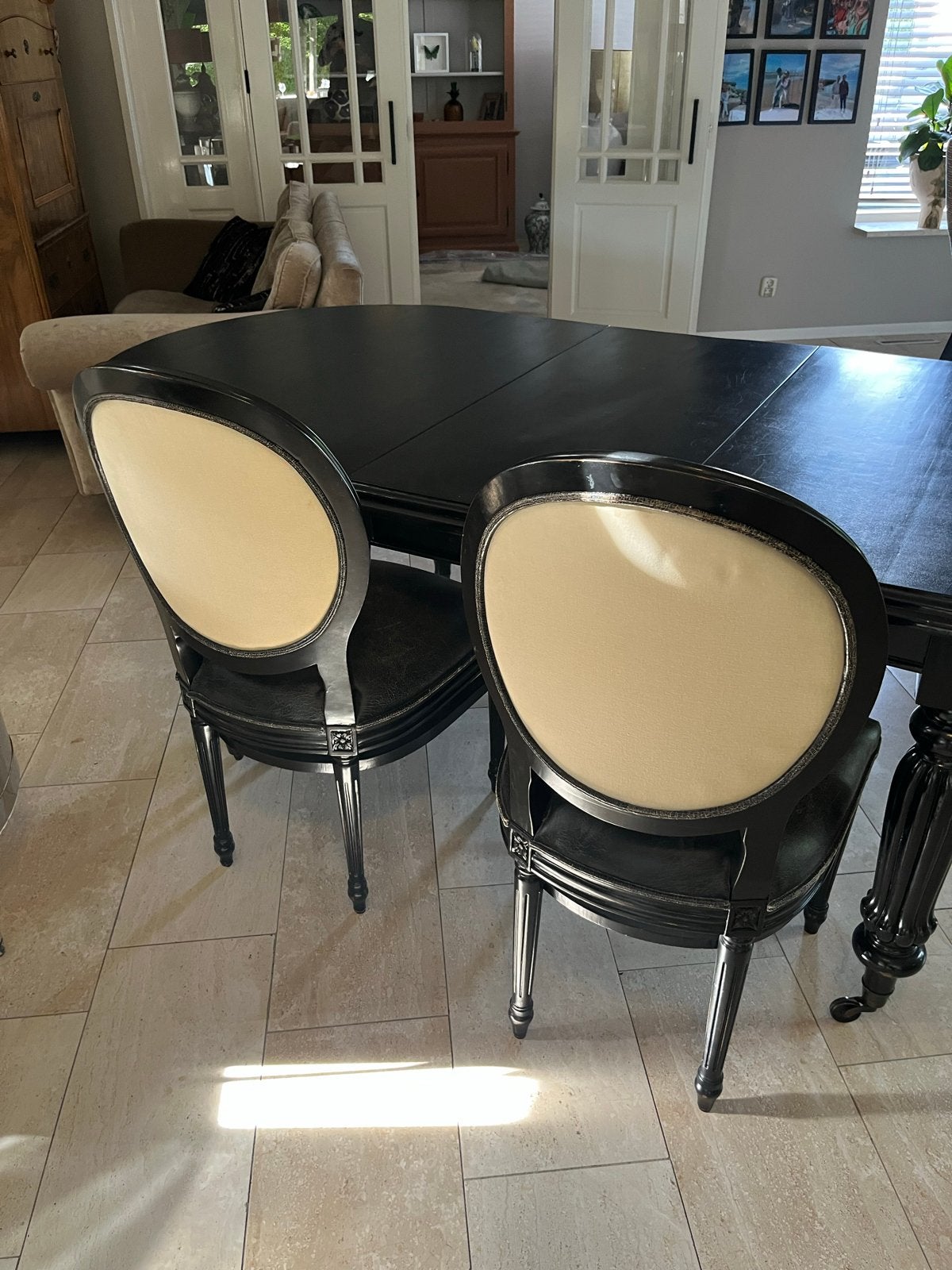 Uitschuifbare eettafel met 6 stoelen - Zwart, Ophalen, Gebruikt, 50 tot 100 cm, 150 tot 200 cm