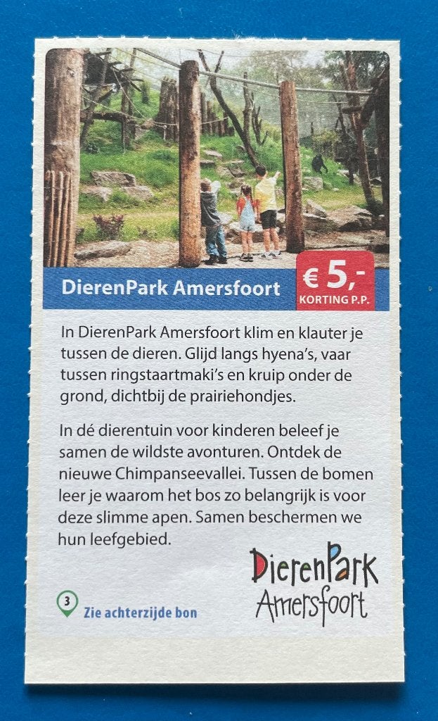 Kortingsbon DierenPark Amersfoort (5 euro korting p.p.), Drie personen of meer, Kortingskaart