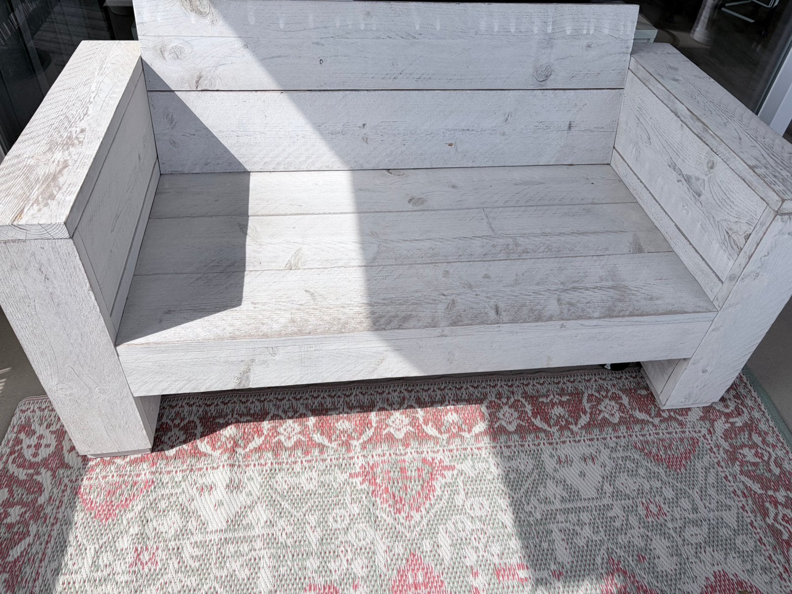 Loungebank steigerhout 150 cm incl kussens en salontafel, Ophalen, Gebruikt, Hout